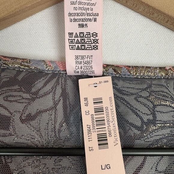 Victorias Secret Bodysuit Womens Large Pink Metallic Sheer Brocade Coquette NEW - Picture 14 of 16